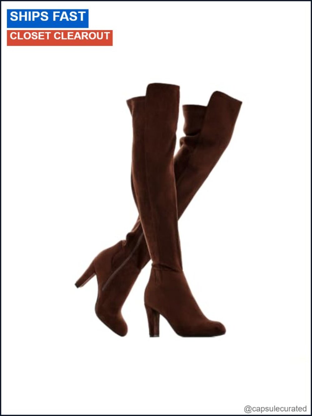 Chunky Heel Over The Knee Boots Faux Suede Elastic Stretch